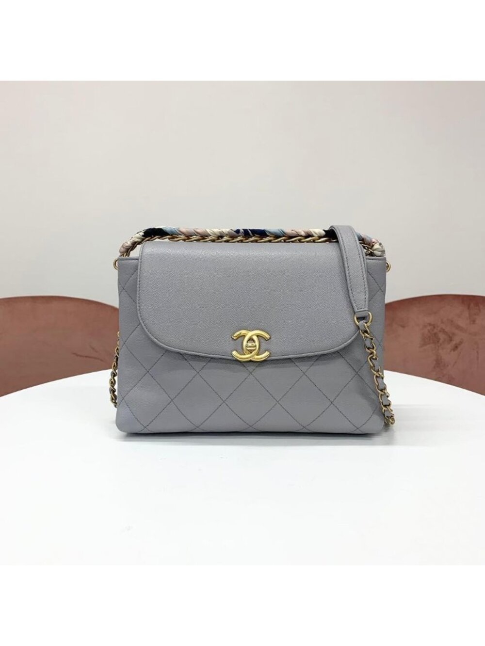 Chanel Quilted CC Logo Caviar Leather 2-Way Shoulder Bag